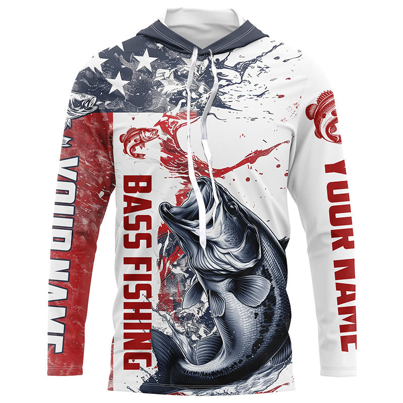 Personalized American Flag Bass Fishing, Bass Long Sleeve Tournament Fishing