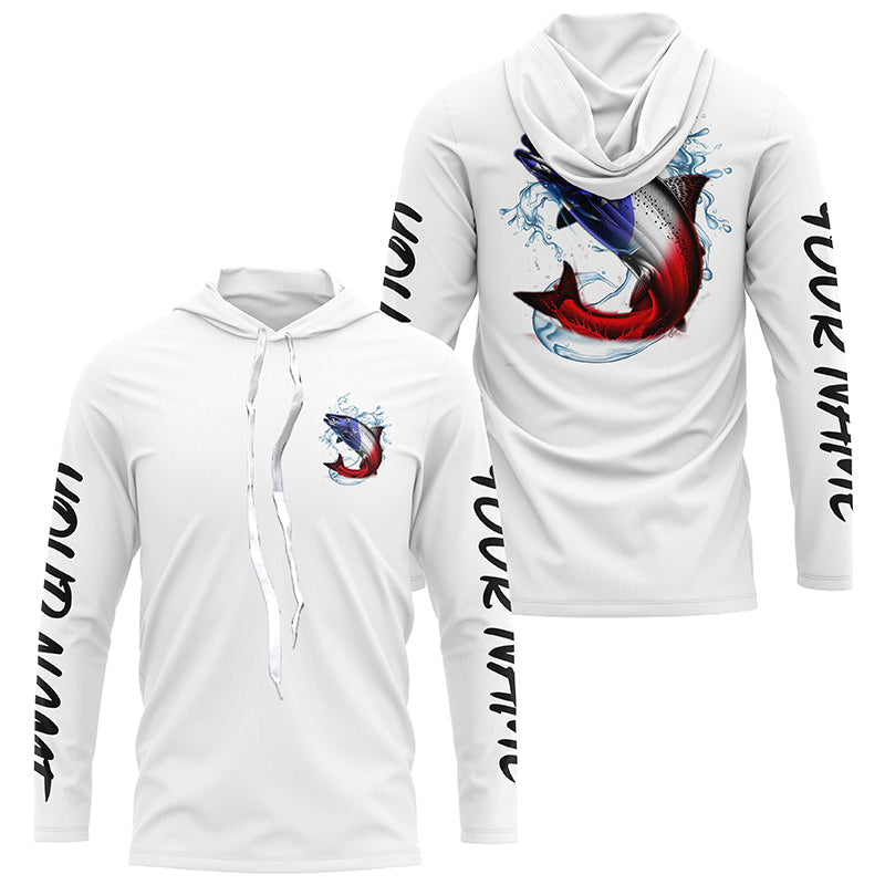 Personalized American Flag Chinook Salmon Fishing, Patriotic Salmon Long Sleeve Fishing