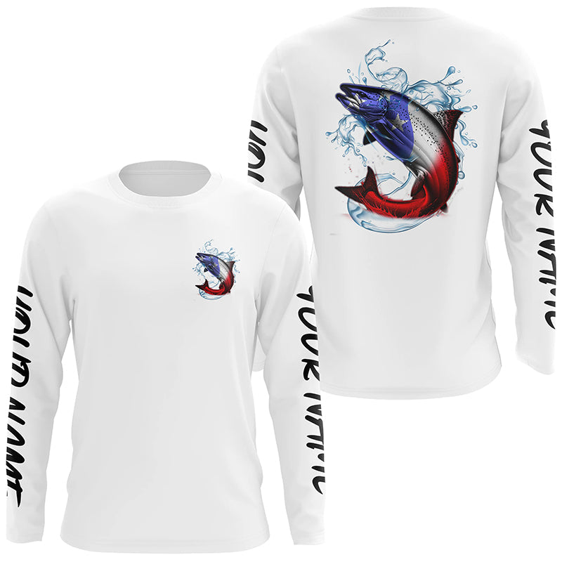 Personalized American Flag Chinook Salmon Fishing, Patriotic Salmon Long Sleeve Fishing