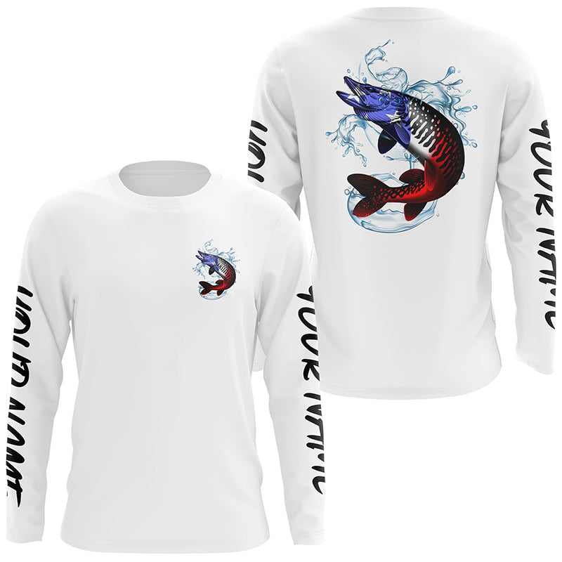 Personalized American Flag Musky Fishing, Patriotic Muskie Long Sleeve Fishing