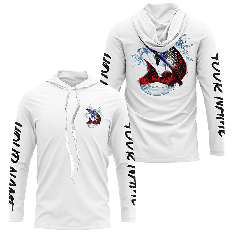 Personalized American Flag Northern Pike Fishing, Patriotic Pike Long Sleeve Fishing