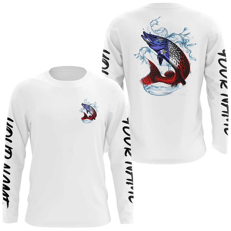 Personalized American Flag Northern Pike Fishing, Patriotic Pike Long Sleeve Fishing