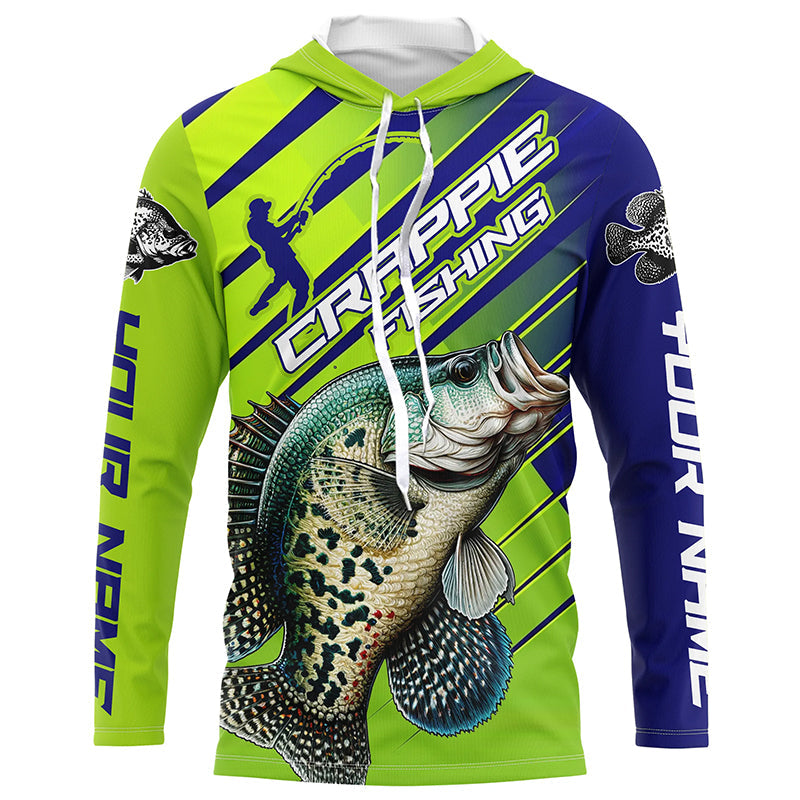 Crappie Fishing Custom Long Sleeve Tournament, Green And Blue Crappie Fishing