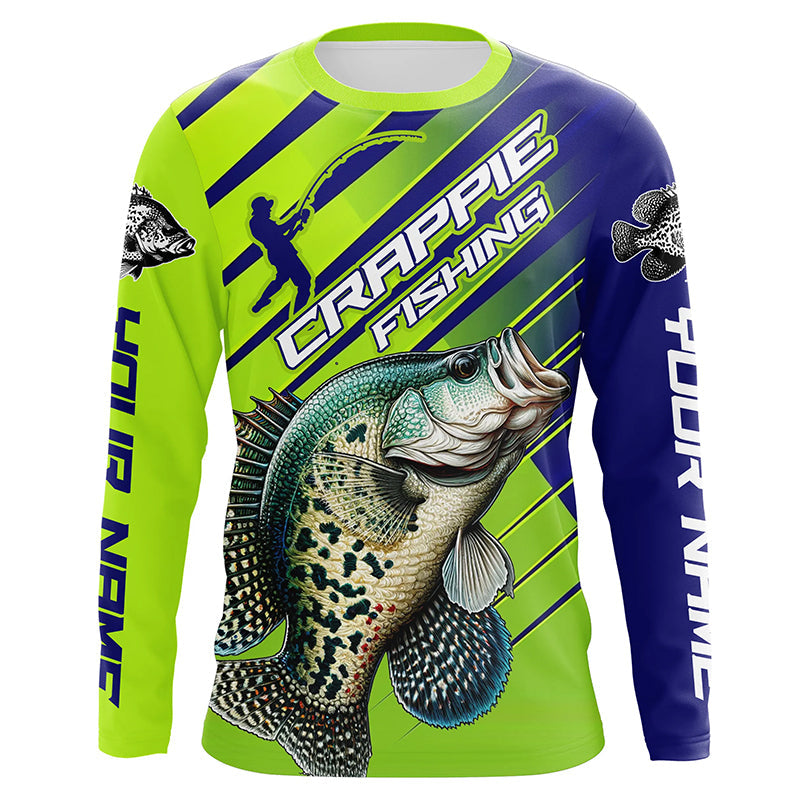 Crappie Fishing Custom Long Sleeve Tournament, Green And Blue Crappie Fishing