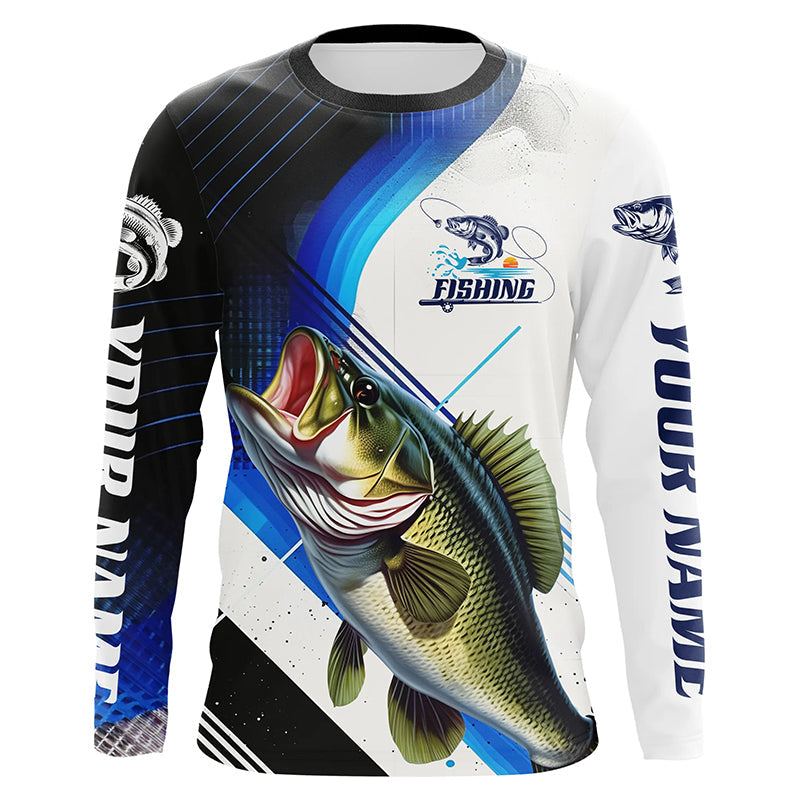 Custom Largemouth Bass Fishing, Bass Long Sleeve Tournament Fishing | Blue