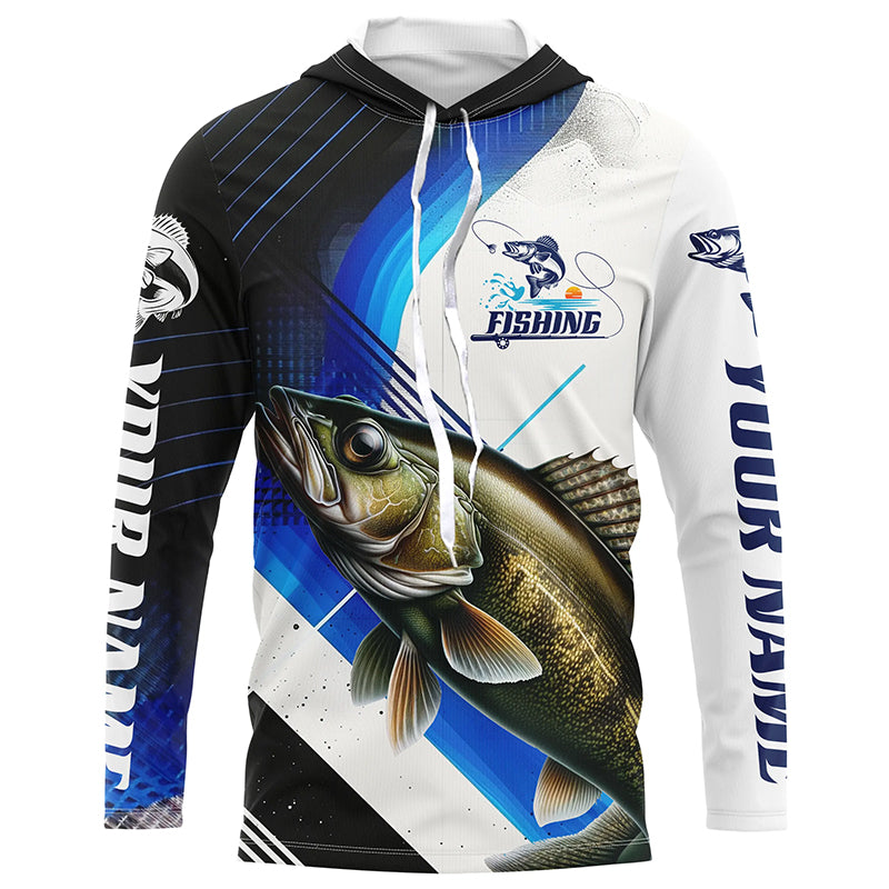 Custom Walleye Fishing, Walleye Long Sleeve Tournament Fishing | Blue