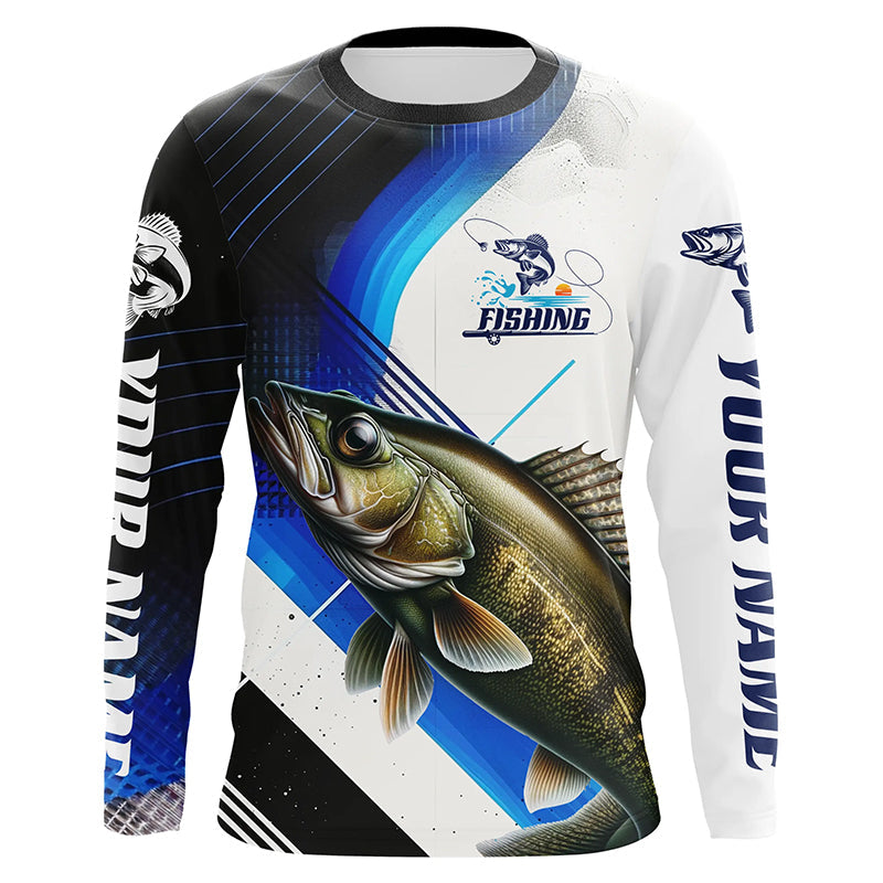 Custom Walleye Fishing, Walleye Long Sleeve Tournament Fishing | Blue