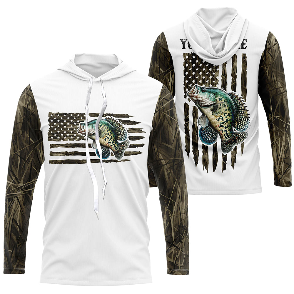 Personalized American Flag Crappie Long Sleeve Fishing Camo, Patriotic Crappie Fishing