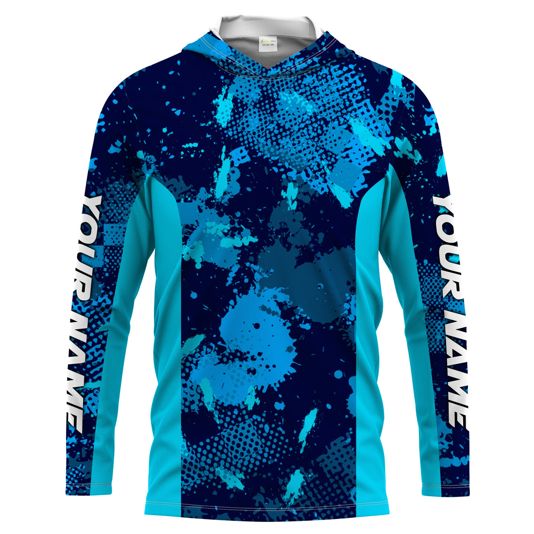Fishing teal blue camo Custom UV Long Sleeve Fishing, UV Protection Outdoor