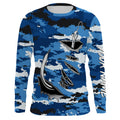 Fishing camo Fish hook Custom Long sleeve performance Fishing, blue camo Fishing
