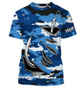 Fishing camo Fish hook Custom Long sleeve performance Fishing, blue camo Fishing