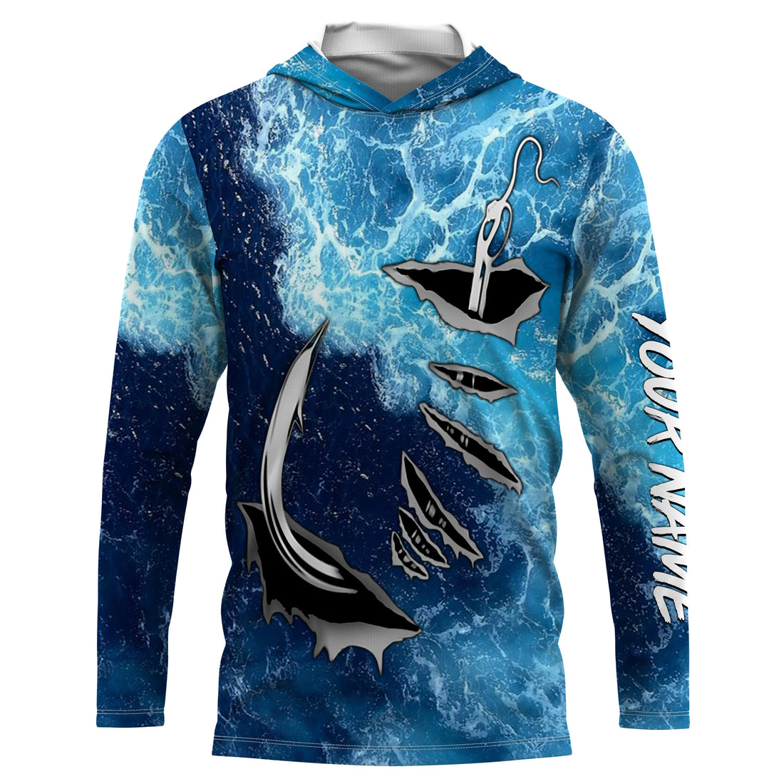 Fishing camo Fish hook Custom Long sleeve performance Fishing, sea waves camo Fishing