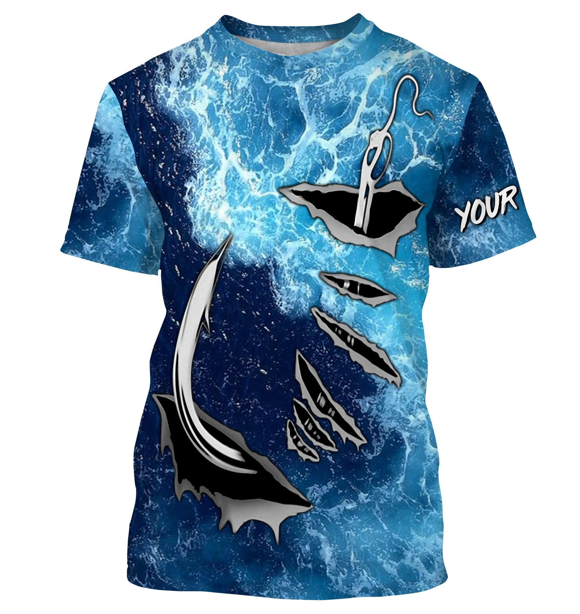 Fishing camo Fish hook Custom Long sleeve performance Fishing, sea waves camo Fishing