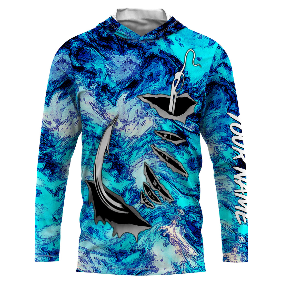 Fishing camo Fish hook Custom Long sleeve performance Fishing, blue camo Fishing