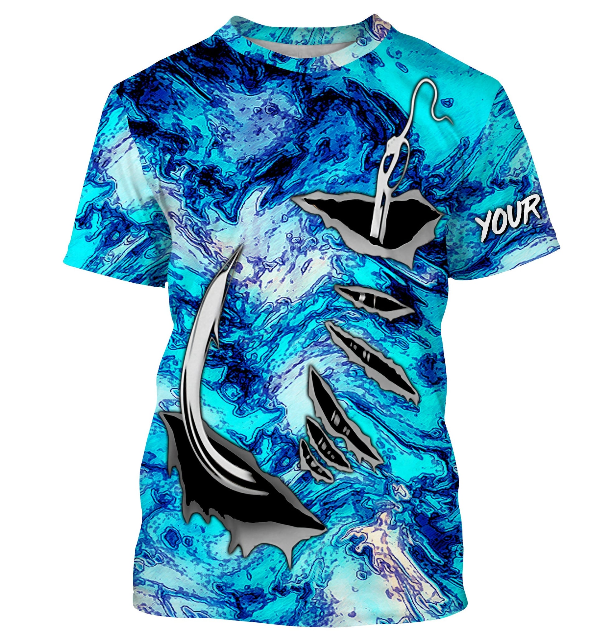 Fishing camo Fish hook Custom Long sleeve performance Fishing, blue camo Fishing
