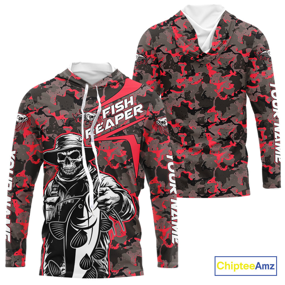 Custom Red Camouflage Catfish Fish Reaper Tournament Fishing T-Shirts