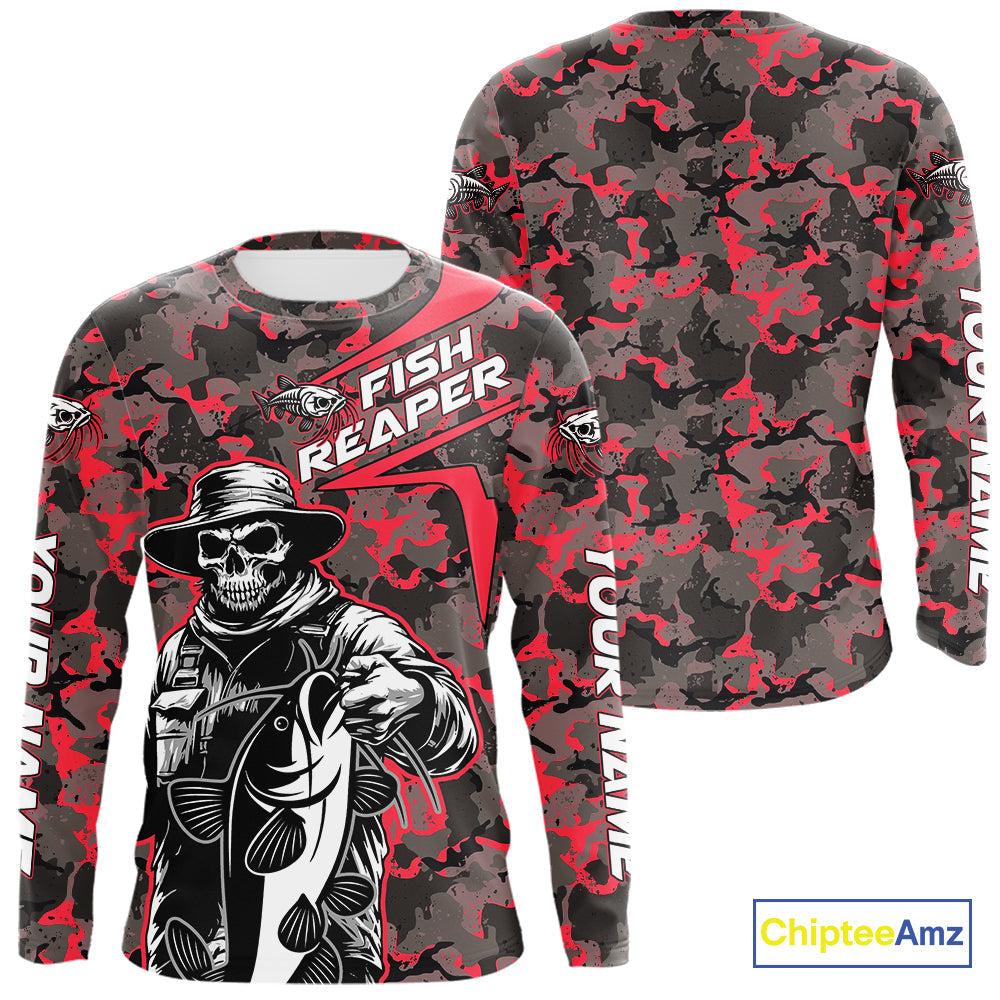 Custom Red Camouflage Catfish Fish Reaper Tournament Fishing T-Shirts