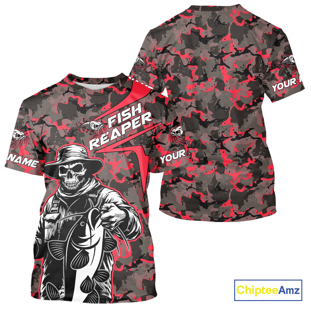 Custom Red Camouflage Catfish Fish Reaper Tournament Fishing T-Shirts