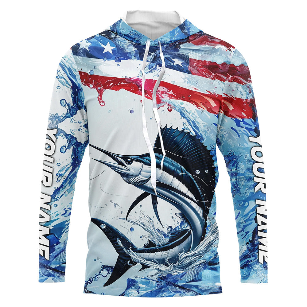Personalized American Flag Sailfish Fishing, Patriotic Sailfish Long Sleeve Fishing