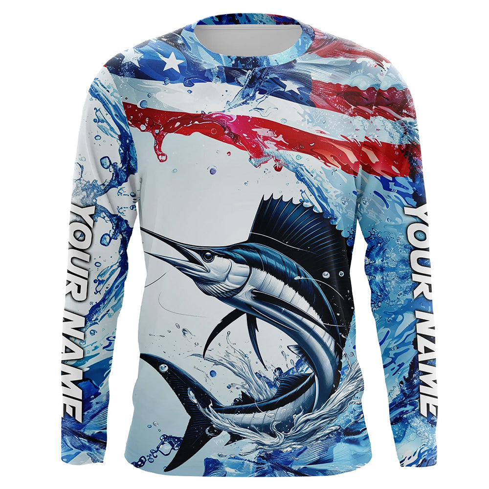Personalized American Flag Sailfish Fishing, Patriotic Sailfish Long Sleeve Fishing