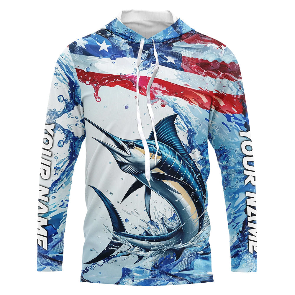 Personalized American Flag Marlin Fishing, Patriotic Marlin Long Sleeve Fishing