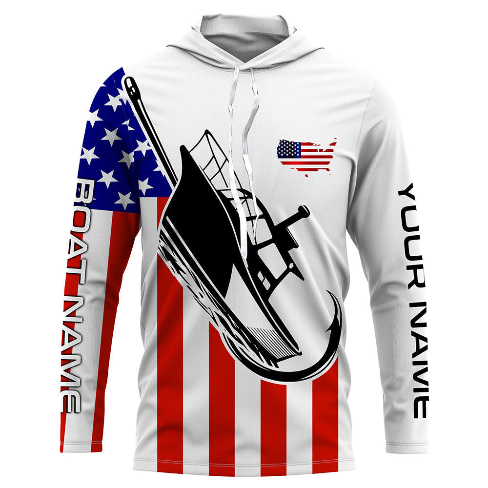 Custom Deep Sea Fishing With Boat Name, American Flag Saltwater Fishing