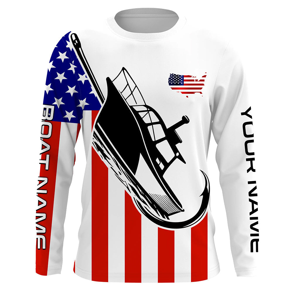 Custom Deep Sea Fishing With Boat Name, American Flag Saltwater Fishing