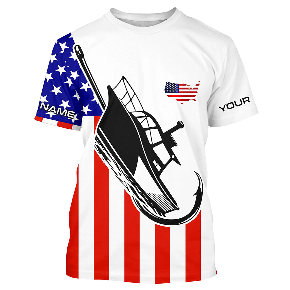 Custom Deep Sea Fishing With Boat Name, American Flag Saltwater Fishing