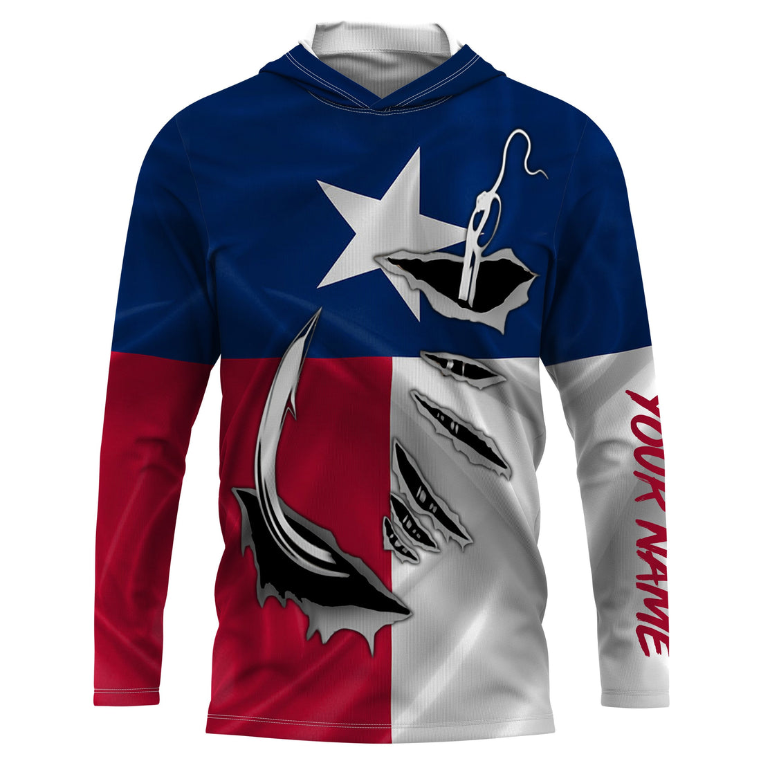 TX Fishing 3D Fish Hook Texas Flag UV protection custom long sleeves personalized fishing apparel gifts IPH1891