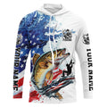 Personalized American Flag Walleye Long Sleeve Fishing, Patriotic Walleye Fishing