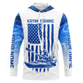Personalized American Flag Kayak Fishing Long Sleeve Patriotic, Blue Camo Kayak Fishing
