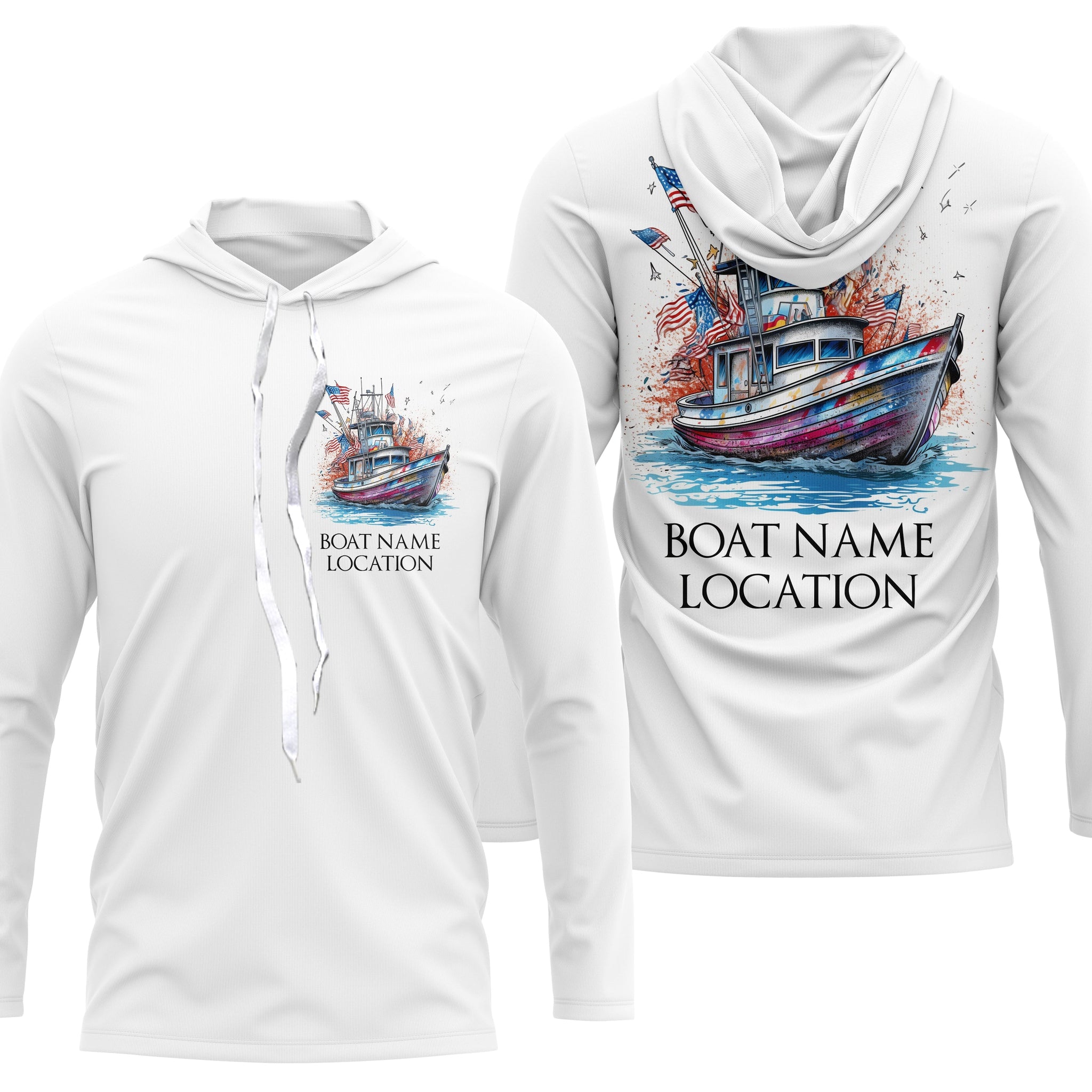Custom Boat Fishing Long Sleeve American Fishing, Patriotic Fishing Boat Name