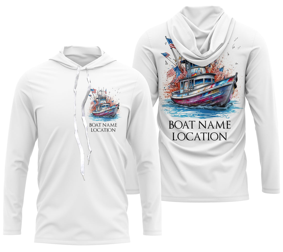 Custom Boat Fishing Long Sleeve American Fishing, Patriotic Fishing Boat Name