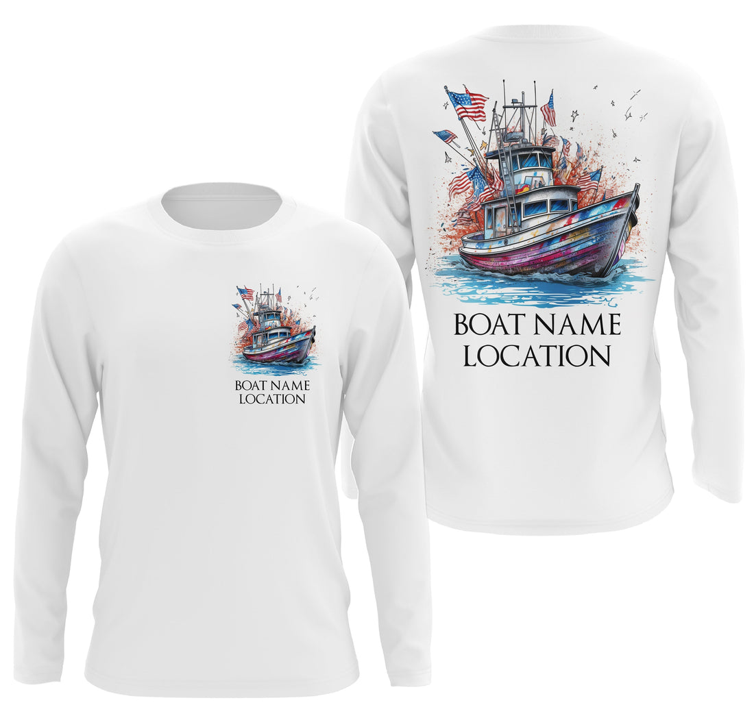 Custom Boat Fishing Long Sleeve American Fishing, Patriotic Fishing Boat Name