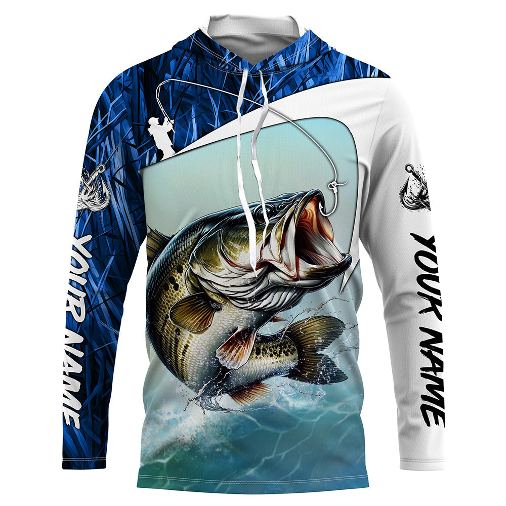 Personalized Largemouth Bass Long Sleeve Tournament Fishing, Bass Fishing | Blue Camo