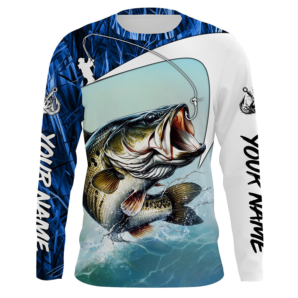 Personalized Largemouth Bass Long Sleeve Tournament Fishing, Bass Fishing | Blue Camo