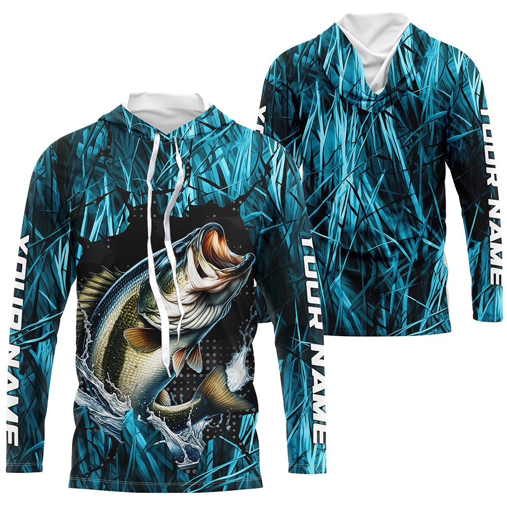Largemouth Bass Fishing Custom Long Sleeve Tournament, Bass Fishing | Blue Camo