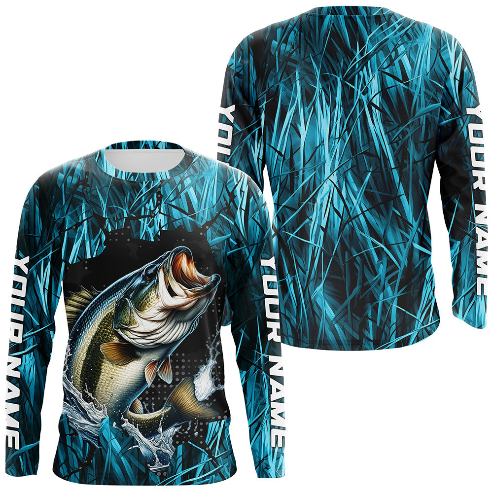 Largemouth Bass Fishing Custom Long Sleeve Tournament, Bass Fishing | Blue Camo