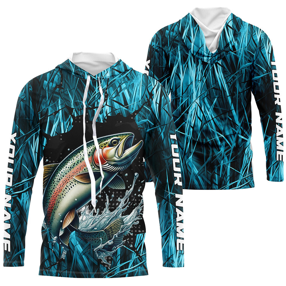 Rainbow Trout Fishing Custom Long Sleeve Tournament, Trout Fly Fishing | Blue Camo