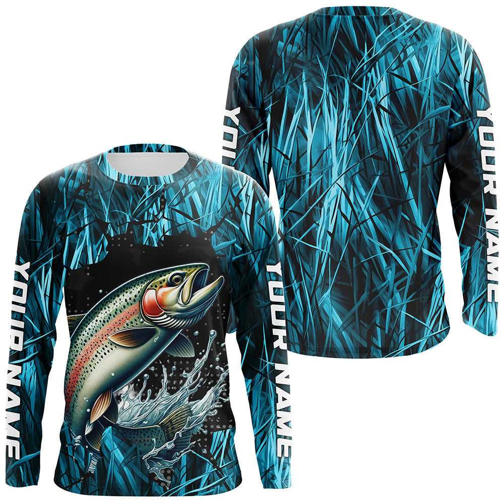 Rainbow Trout Fishing Custom Long Sleeve Tournament, Trout Fly Fishing | Blue Camo