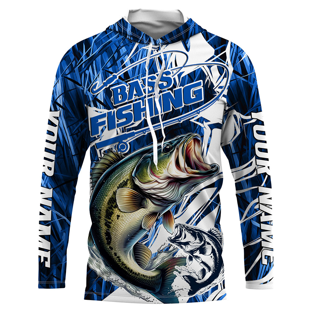 Personalized Largemouth Bass Long Sleeve Performance Fishing, Bass Fishing | Blue Camo