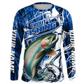 Custom Rainbow Trout Long Sleeve Performance Fishing, Trout Fly Fishing | Blue Camo