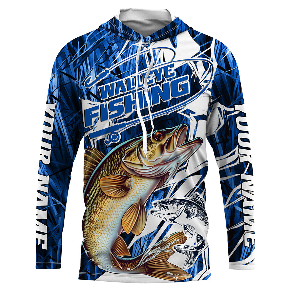 Personalized Walleye Long Sleeve Performance Fishing, Walleye Fishing | Blue Camo
