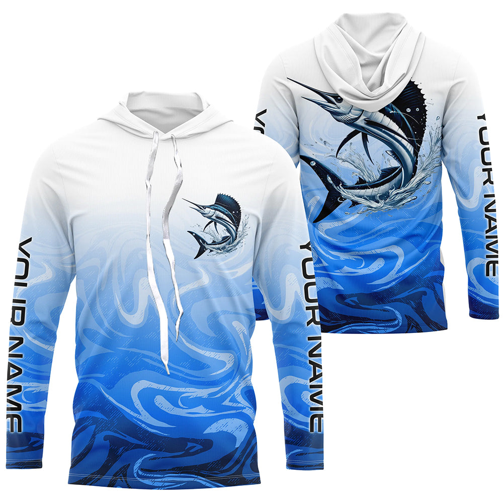 Sailfish Fishing Custom Long Sleeve, Sailfish Saltwater Fishing Apparel | Blue Camo