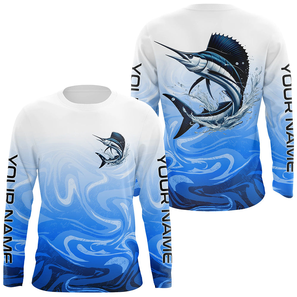 Sailfish Fishing Custom Long Sleeve, Sailfish Saltwater Fishing Apparel | Blue Camo
