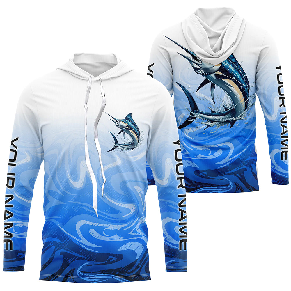 Marlin Fishing Custom Long Sleeve Performance, Marlin Saltwater Fishing Apparel | Blue Camo