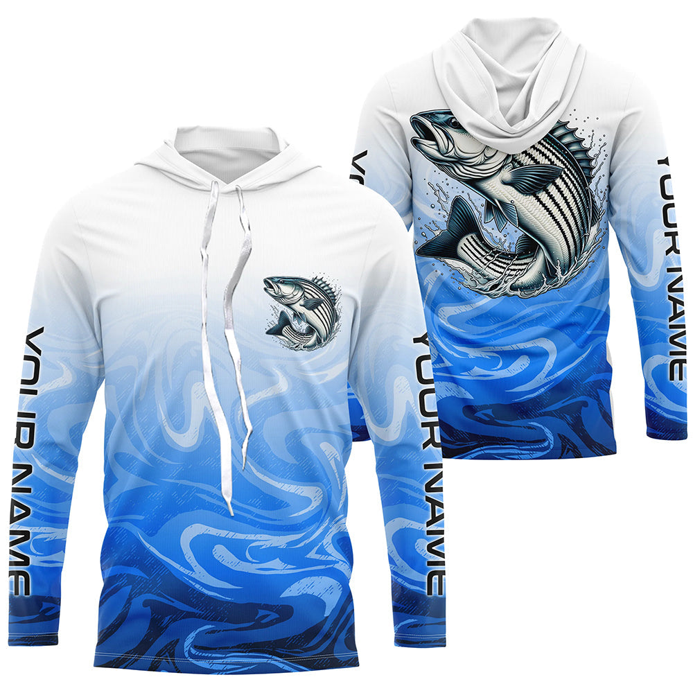 Striped Bass Fishing Custom Long Sleeve, Striper Saltwater Fishing Apparel | Blue Camo