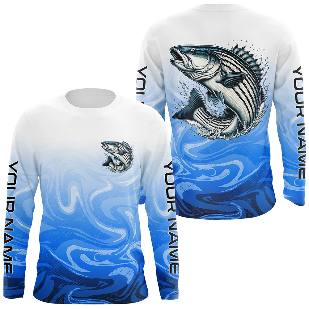 Striped Bass Fishing Custom Long Sleeve, Striper Saltwater Fishing Apparel | Blue Camo