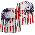 Skull American Flag Custom Long Sleeve performance, personalized Patriotic 4th of july apparel