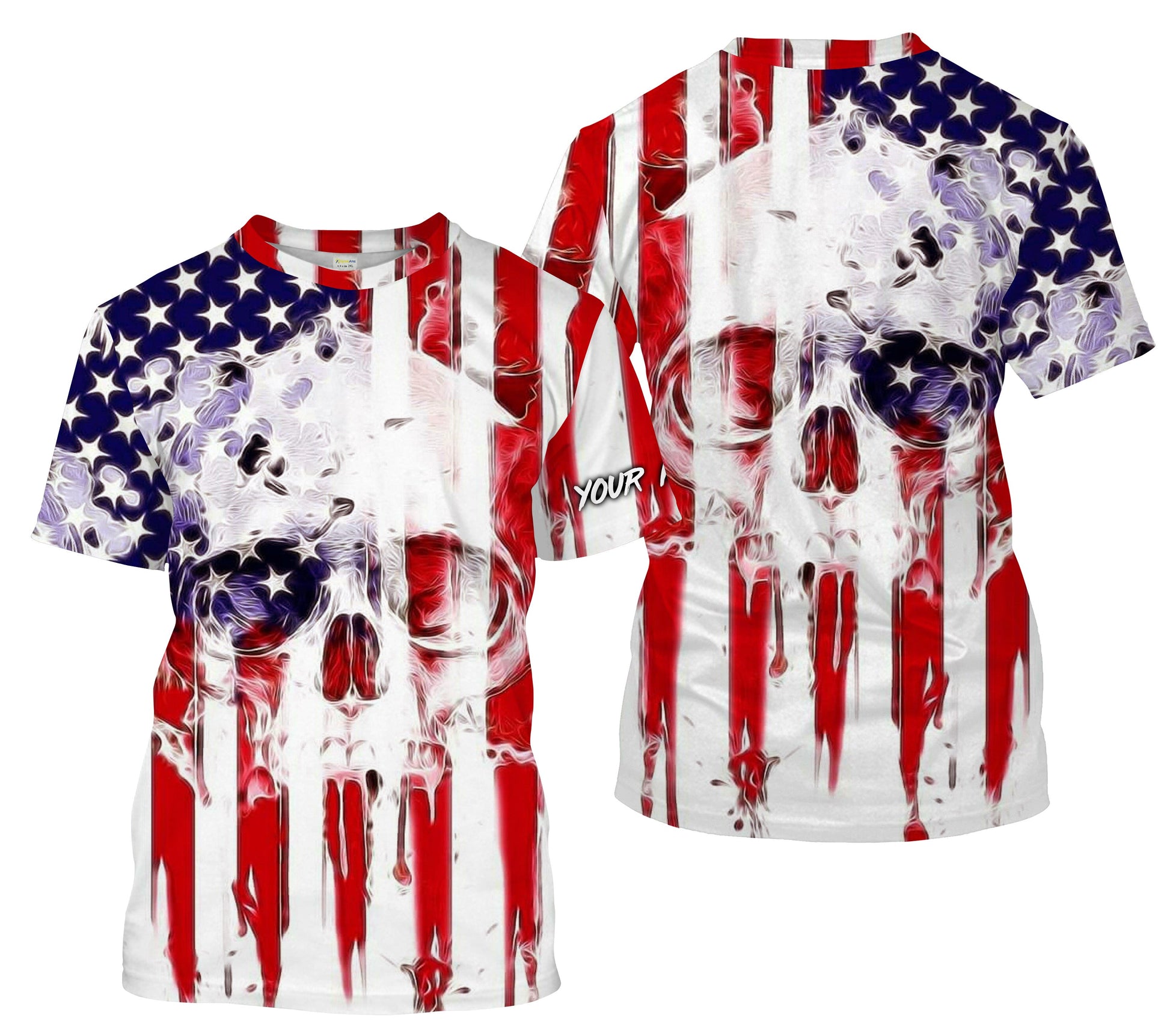 Skull American Flag Custom Long Sleeve performance, personalized Patriotic 4th of july apparel